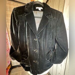 Black velvet shirred shoulder detail jacket in Maria